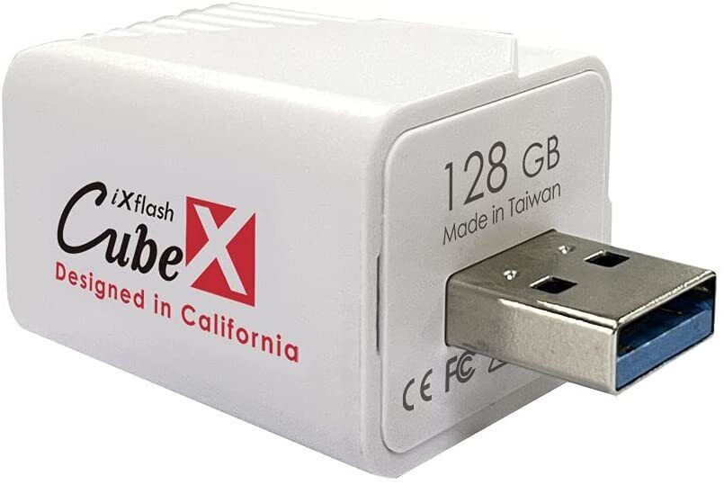 iXflash Cube 128GB iPhone iPad Auto Backup Photo Storage Device Apple MFi USB-A