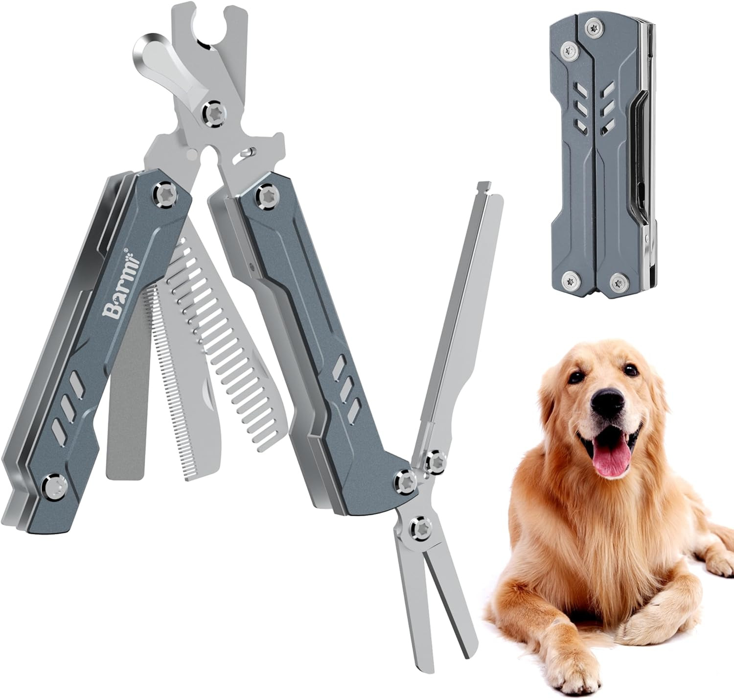 BARMI Dog Nail Clipper with Pet Grooming Scissors and Fine Hair Cleaning Comb, D