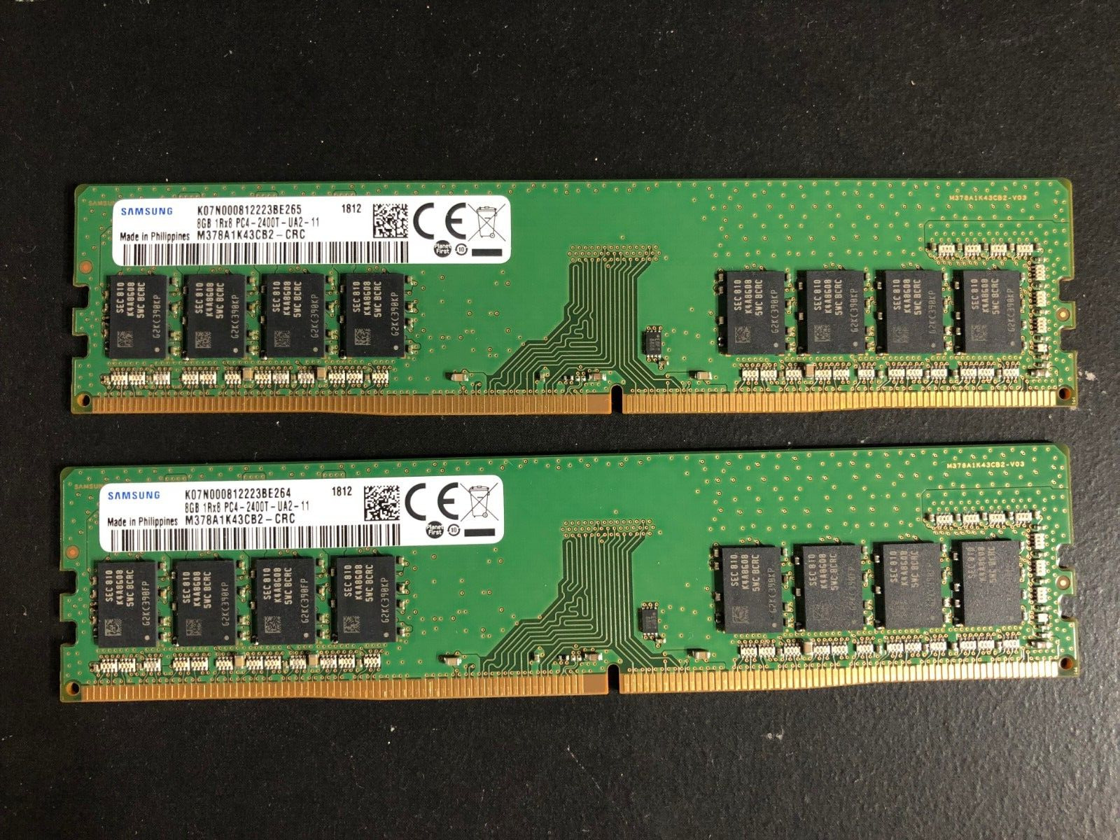 Pair of Samsung 8GB 1Rx8 PC4-2400T-UA2-11 K07N000812223BE265 Memory Modules