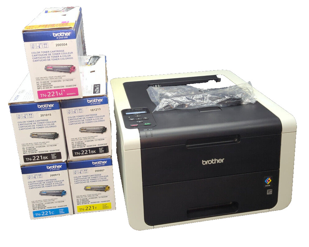 Brother HL-3170CDW Workgroup Wireless LED Printer W/ 5 Extra OEM Toners 11K
