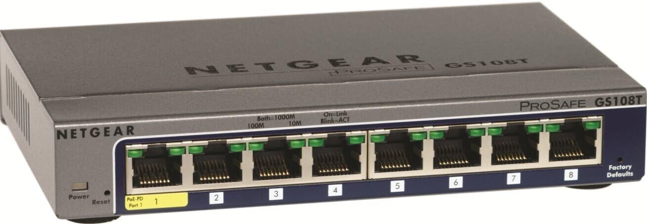 NETGEAR GS108T-200NAS 8-Port Gigabit Smart Managed Pro Switch, L2, ProSAFE V2