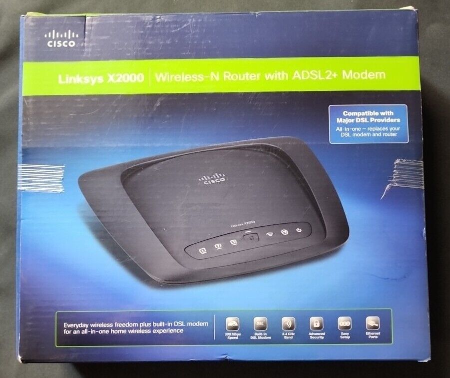 Cisco Linksys  X2000 Wireless-N Router With ADSL2+ Modem 2.4Ghz Easy Setup