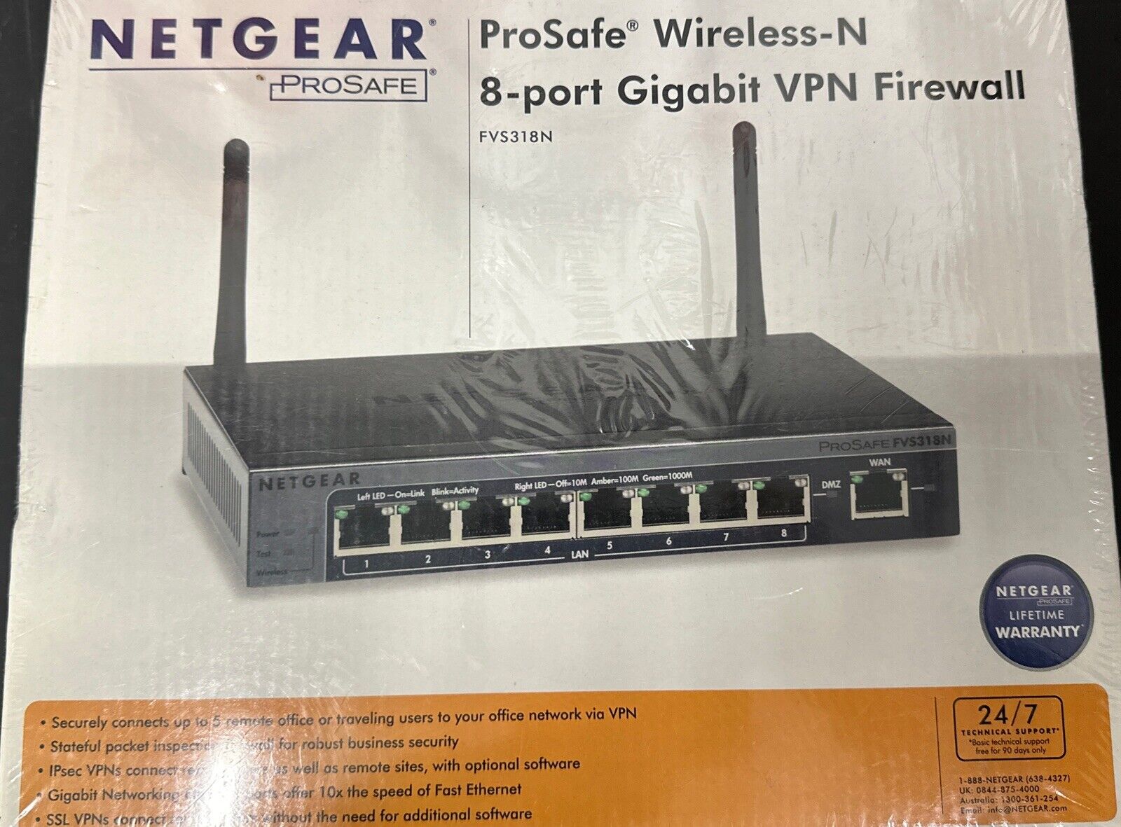 Netgear ProSafe Wireless-N 8-Port Gigabit VPN Firewall FVS318N-100NAS BNIB