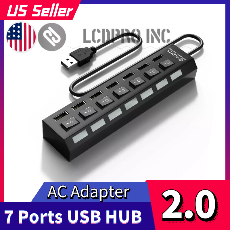 7 Port USB 2.0 / 3.0 Hub Splitter Adapter High Speed For PC Laptop Mac Desktop