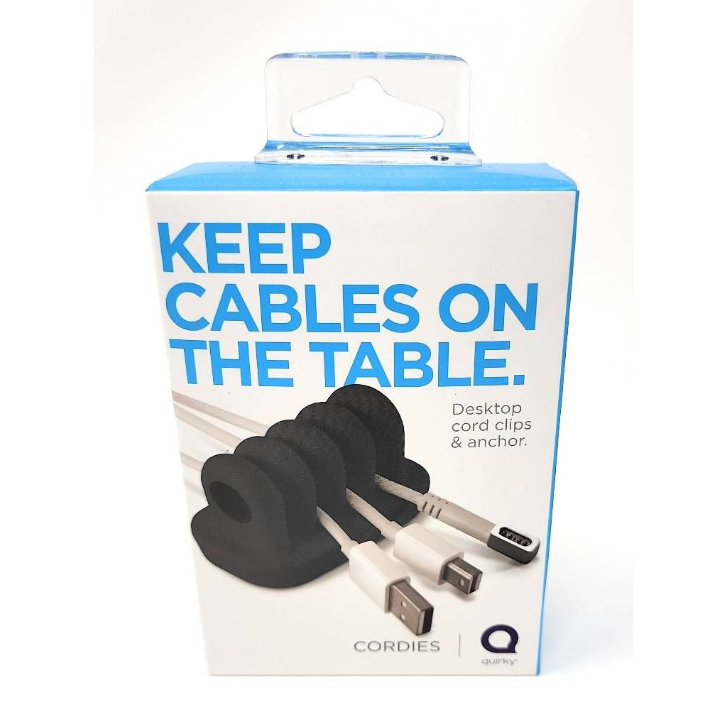 Quirky Cordies Keep Cables On The Table Desktop Cord Clips & Anchor Gray New