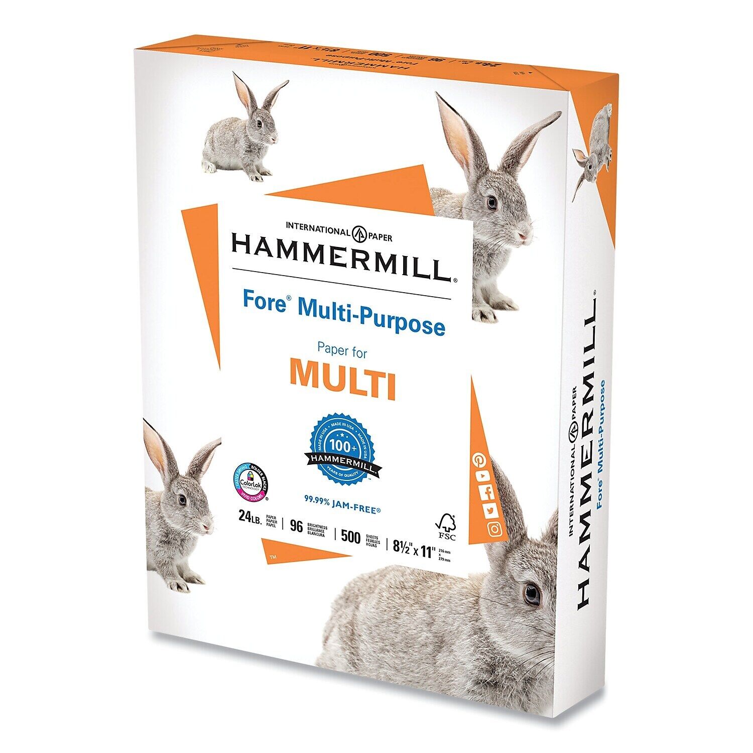 Hammermill Fore Multipurpose Print Paper 96 Bright 24 lb 8.5 x 11 White 500