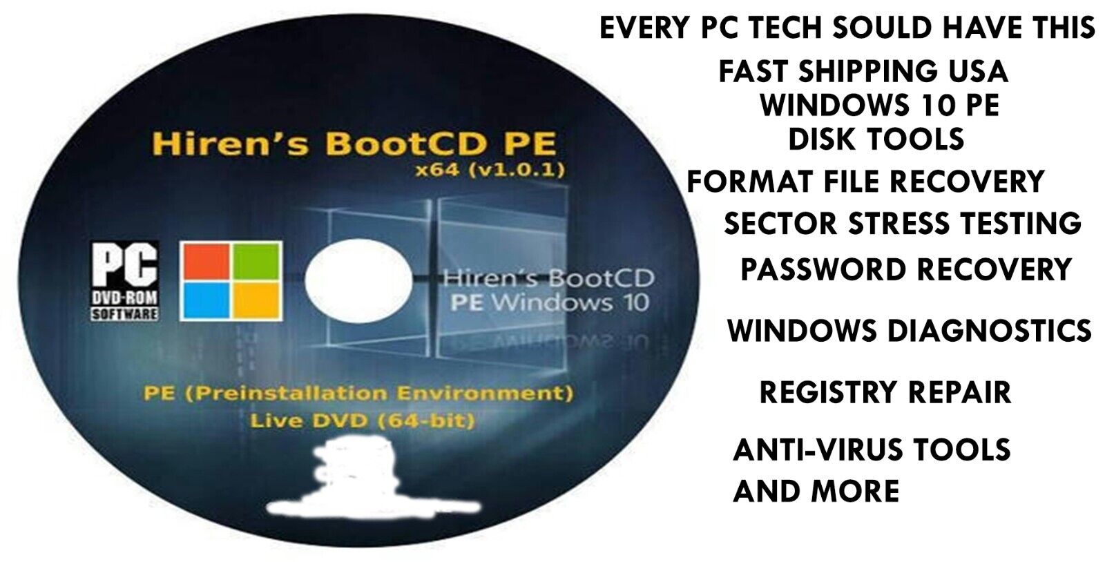 Hiren's Boot CD - PC Repair, Virus Removal, Clone, Recovery,Diagnostics WIN10PE
