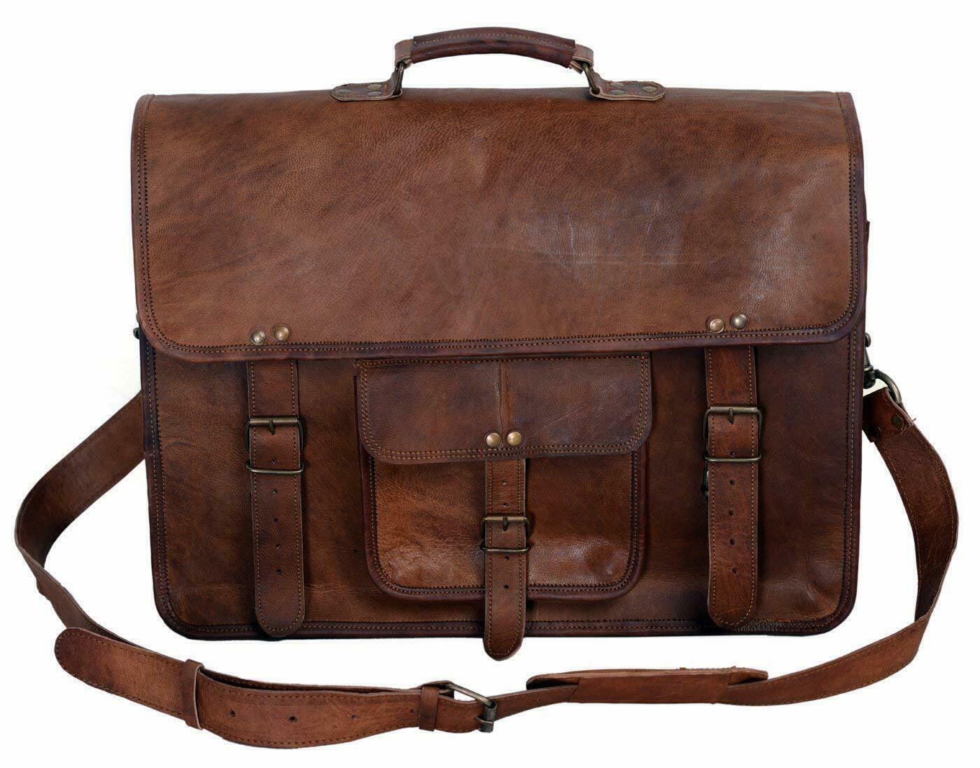 Leather Retro Hunter Laptop Messenger Office Briefcase College Bag for Men Women
