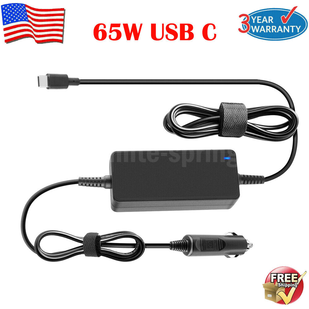 65W TypeC USB C Car Laptop Adapter Charger For Dell XPS 13 12 HP Spectre 1013 G3