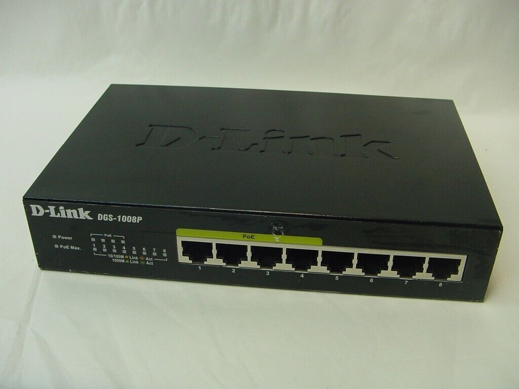 D-LINK 8 PORT GIGABIT SWITCH WITH POE DGS-1008P - NO POWER CORD INCLUDED