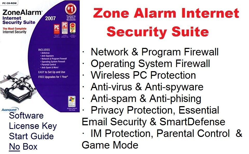 ZONE ALARM Internet Security Suite 2007 Antivirus & More  Windows 2000 Pro/XP