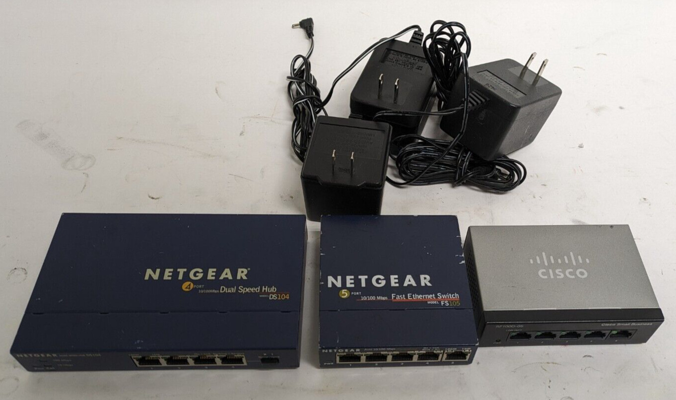 Lot of Assorted Cisco & Netgear Networking Switches DS104 FS105 SF100D-05