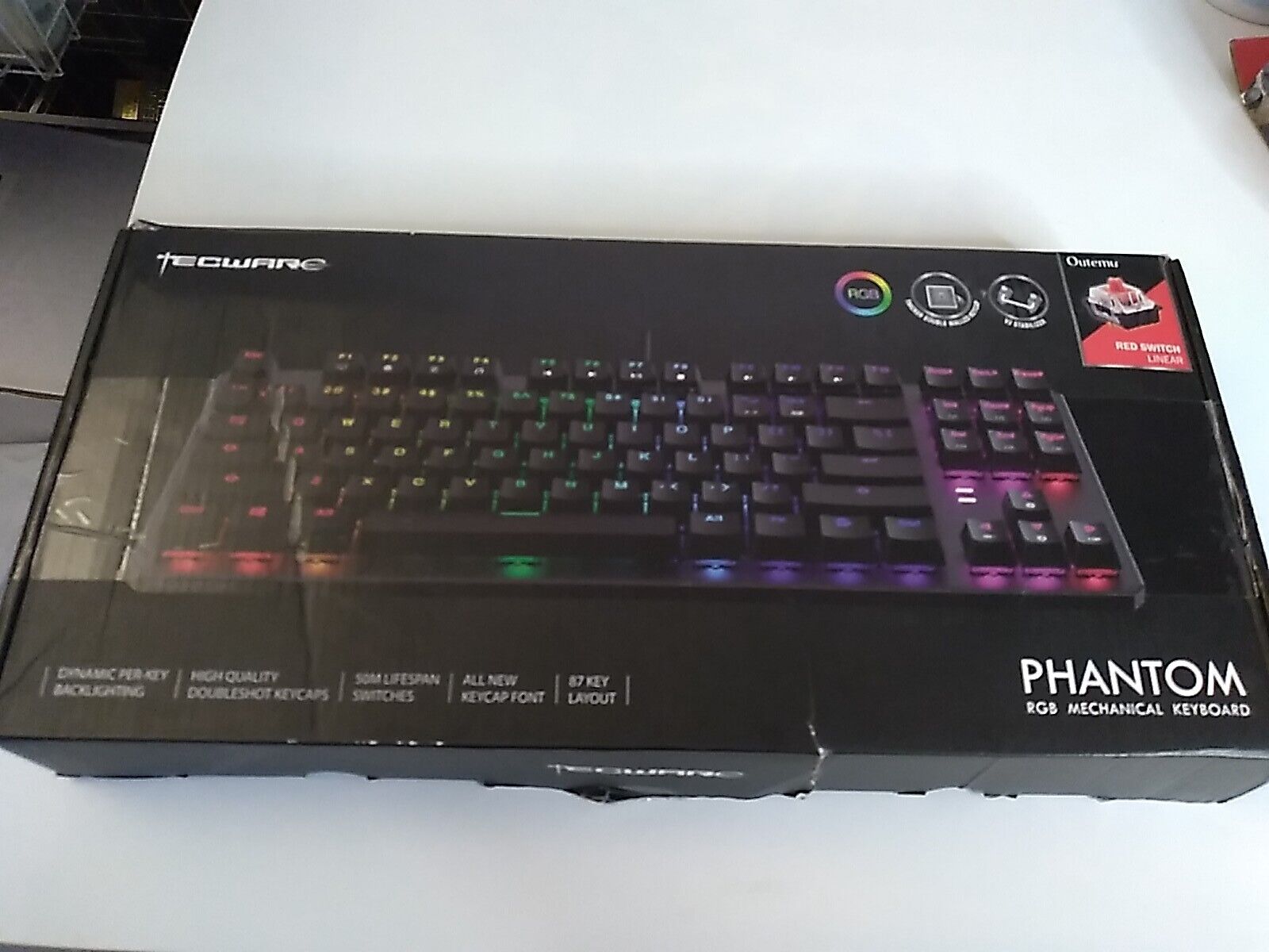 Tecware Phantom 87 Key Mechanical Keyboard Outer Red Switch RGB Wired OPEN BOX