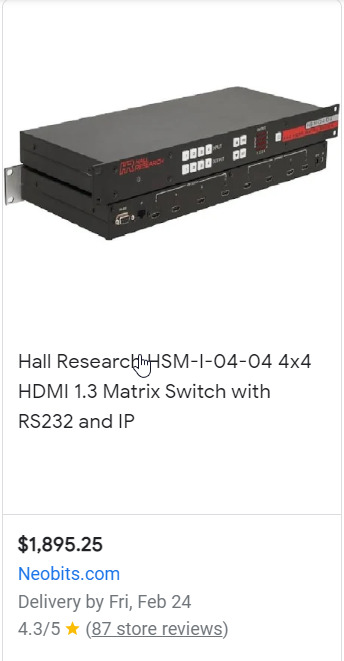 PRICE DROP Hall Research 4x4 HDMI Matrix Switch W/ Grid LED Display