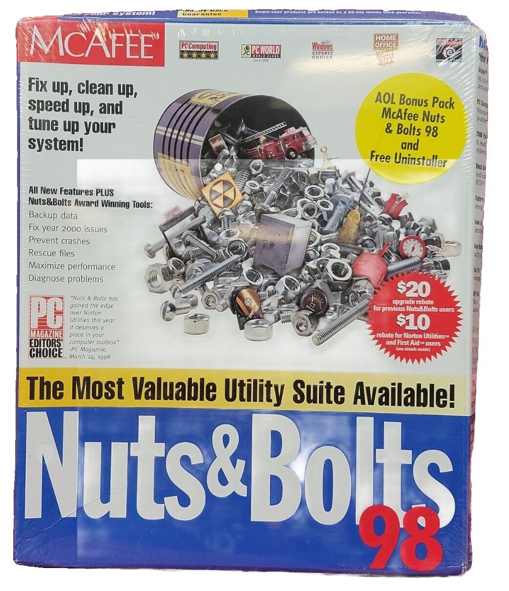 NEW SEALED Mcafee Nuts & Bolts CD-Rom 1998 98' VALUABLE UTILITY SIGHT