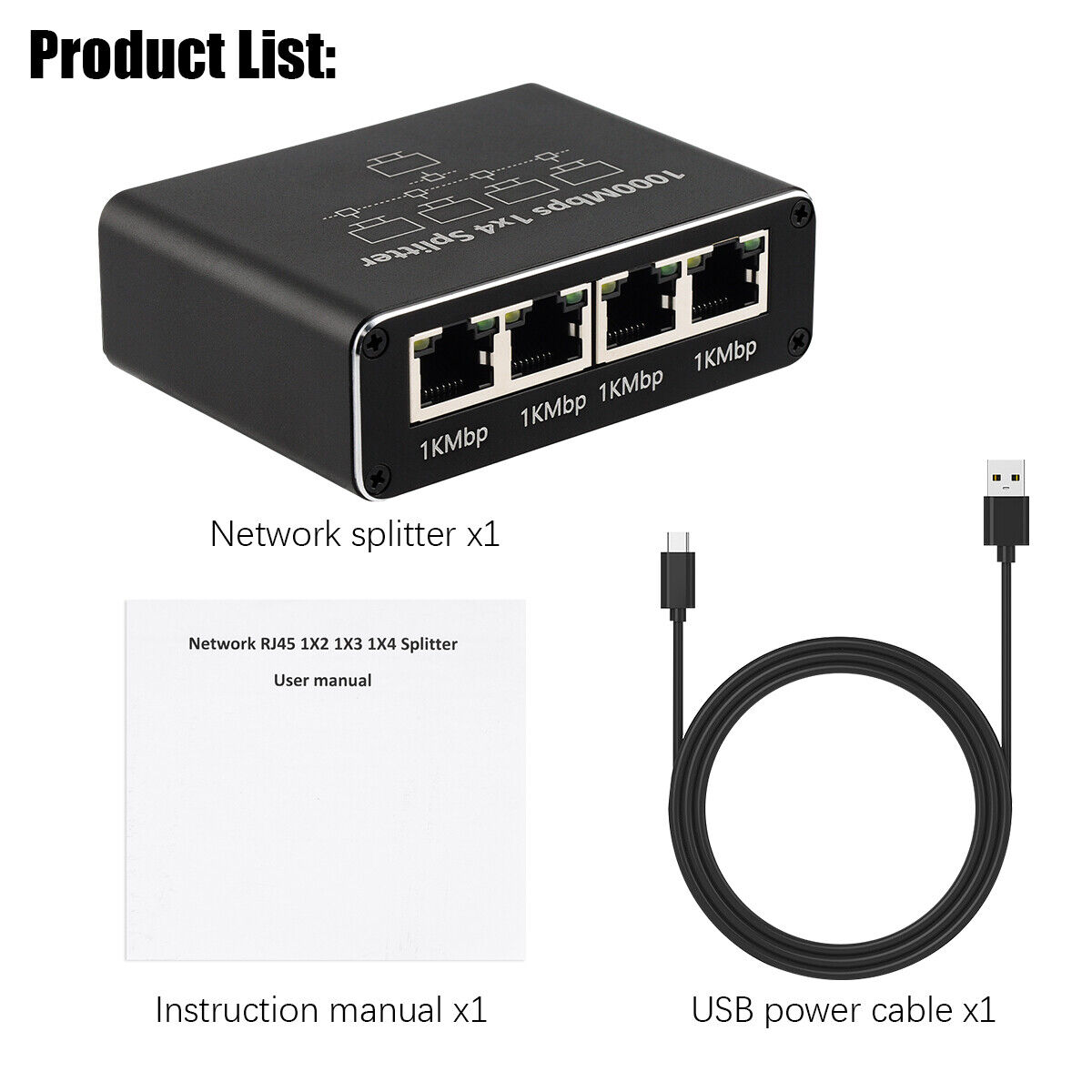 1000Mbps Ethernet Splitter Adapter RJ-45 Cable LAN Network Internet 1 IN 4 Out