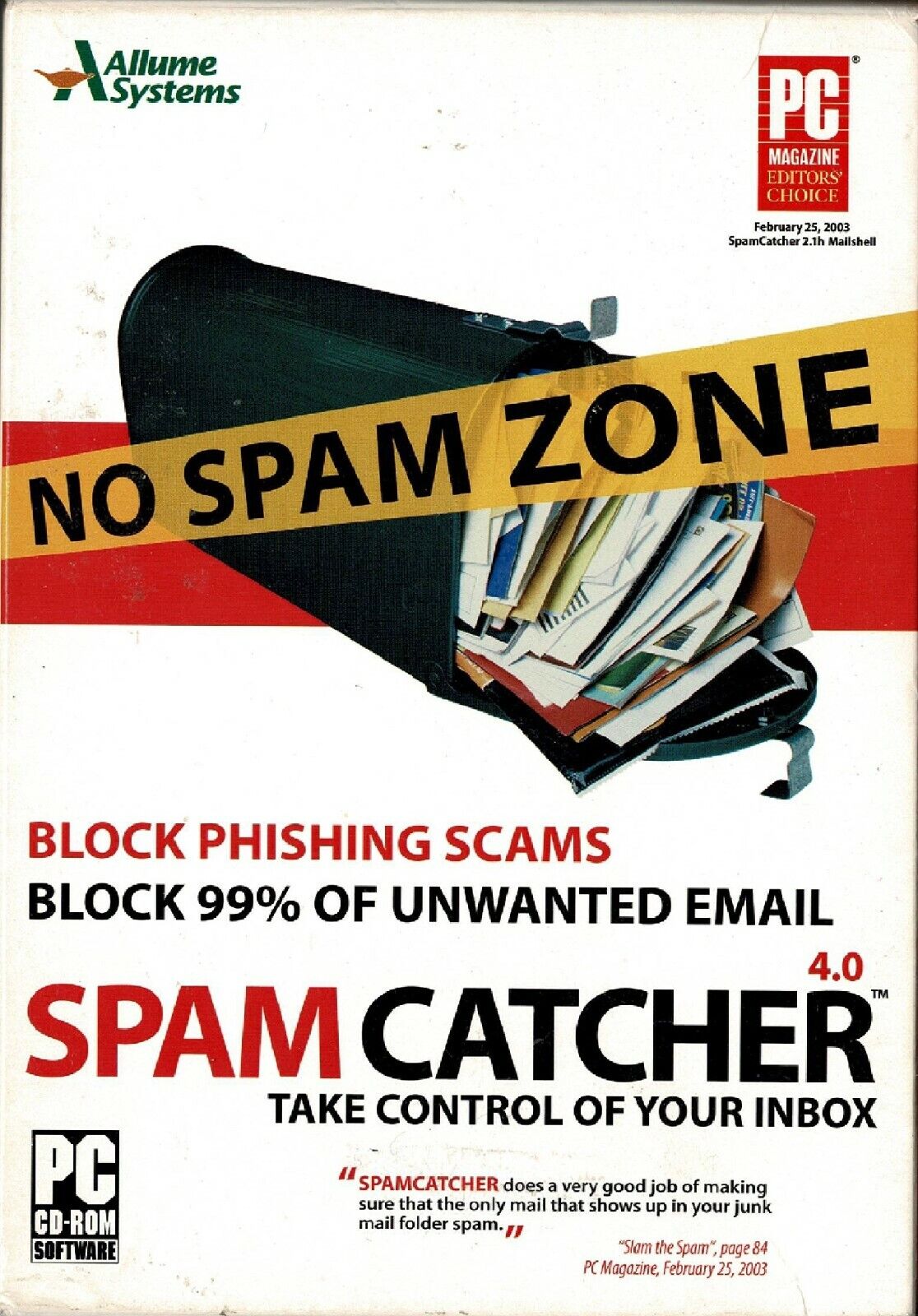 Allume Spam Catcher 4.0 Pc New Sealed Box XP Block Email & Phishing Take Control