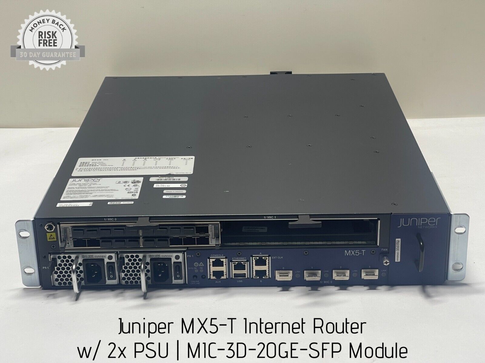 Juniper MX5-T Internet Router w/ 2x PSU, MIC-3D-20GE-SFP Module