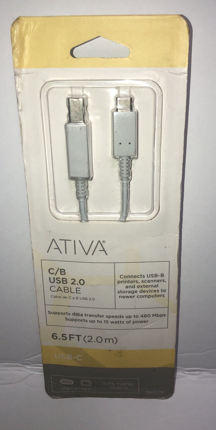 Ativa USB 2.0 C Cable 6.5ft ( 2.0m) White Brand New Sealed Fast Shipping