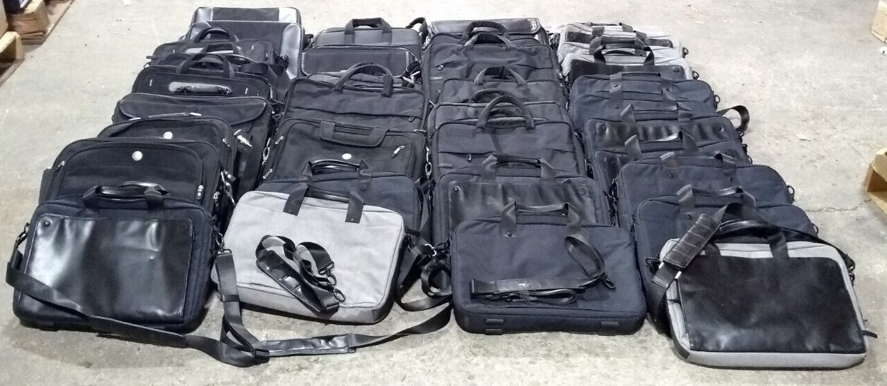Assortment of 40 Used Laptop Bags of Various Brands & Sizes, HP, Dell, Targus...