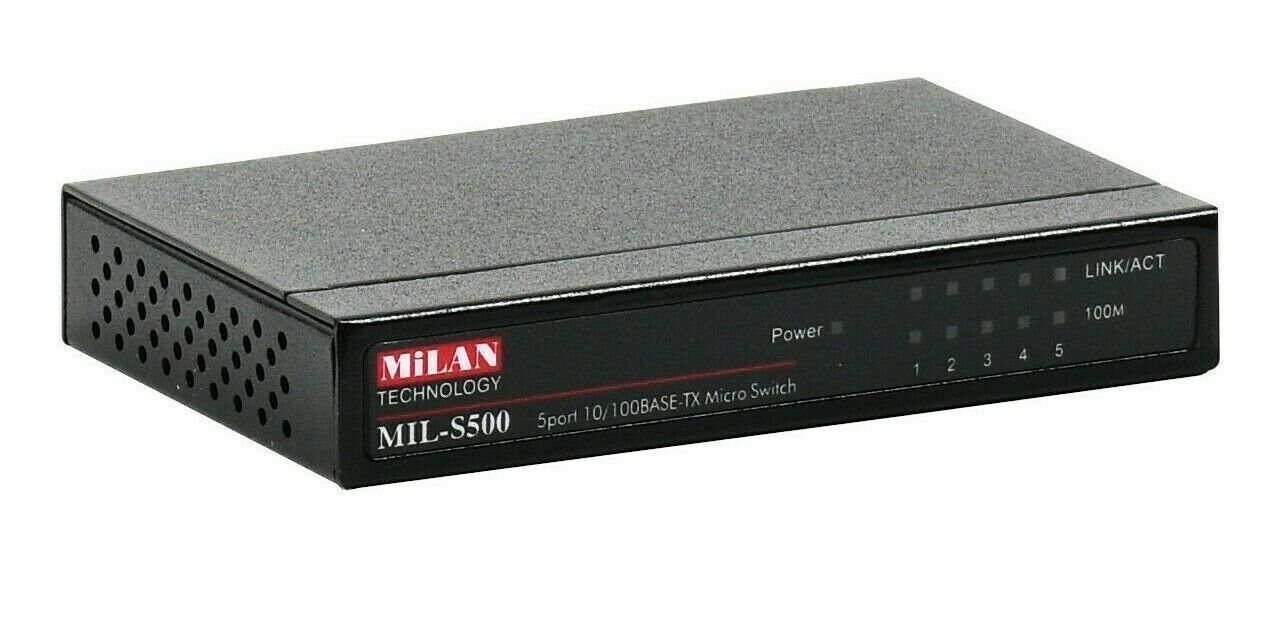 MiLAN Tech MIL-S500 5-Port 10/100BASE-TX Compact Micro Switch External Power Sup