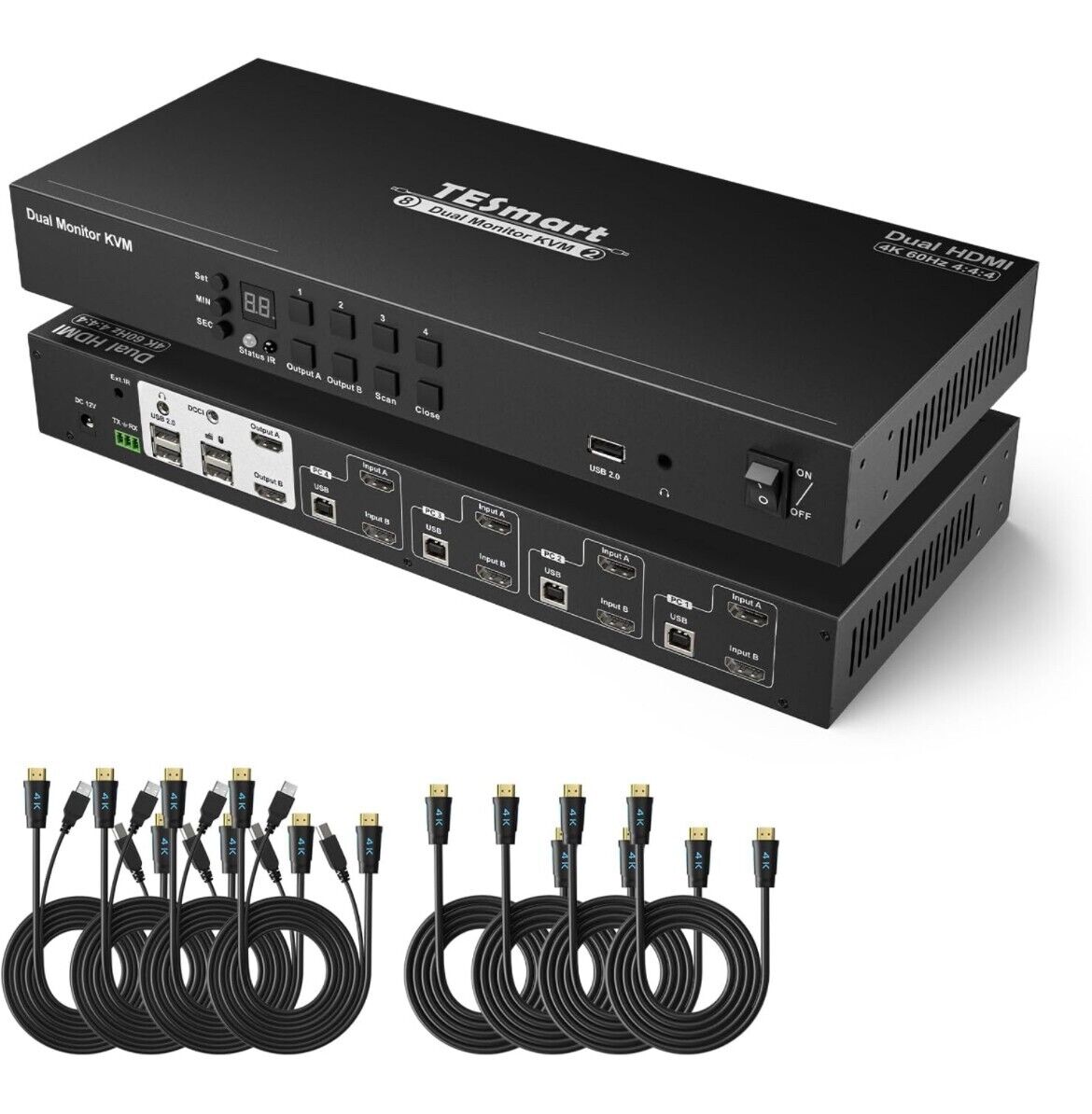 TESmart 4 Port 4K@60Hz Ultra HD 4x1 HDMI KVM Switch with 2x Cables & Remote