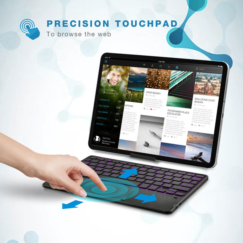 Wireless Keyboard Backlit Trackpad for Any iPad Microsoft Surface Pro 7/6/5/4