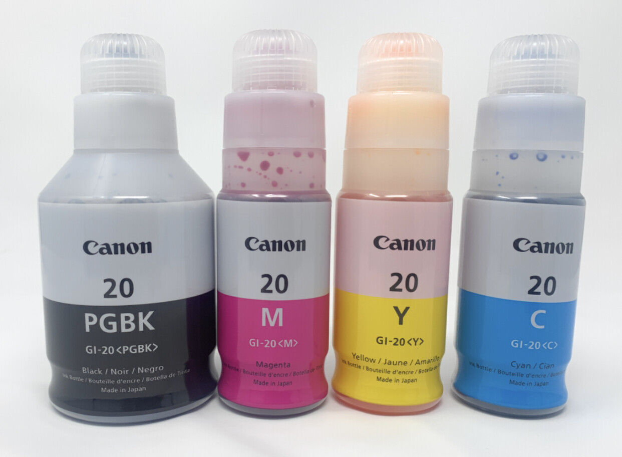Canon GI-20 Ink 4 Bottle Pack (CMYL) for Continuous ink Megatank Printers