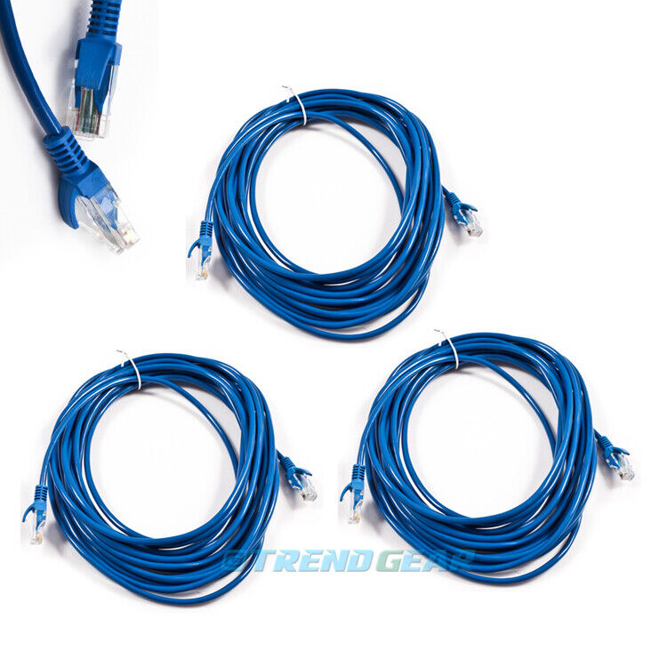 3X 50FT CAT5 CAT5E RJ-45 ETHERNET NETWORK PATCH CABLE BLUE HIGH SPEED INTERNET