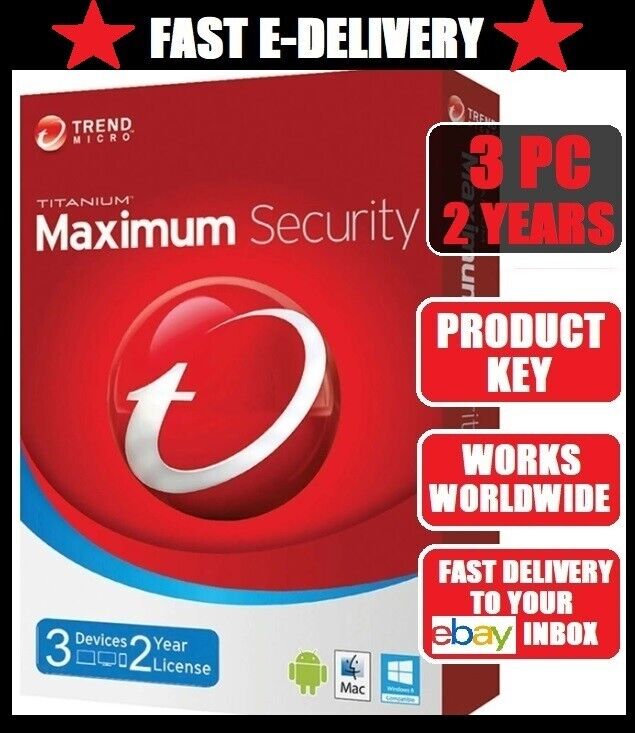 TREND MICRO MAXIMUM SECURITY 2024 - 3 PC 2 YEAR PROTECTION - FAST DELIVERY NOW