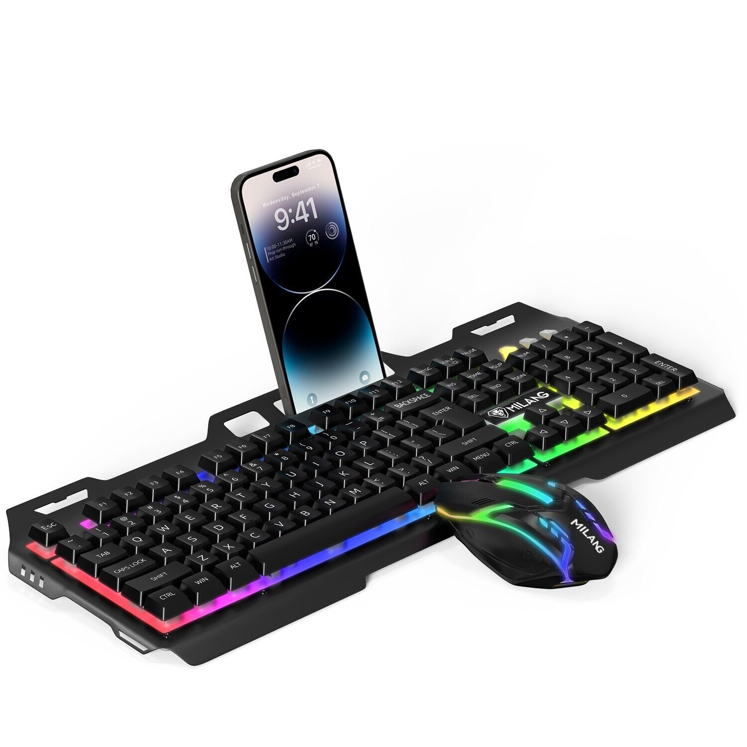 Led Backlit Light Computer Desktop Wired Gaming Mechanical Keyboard & Mouse