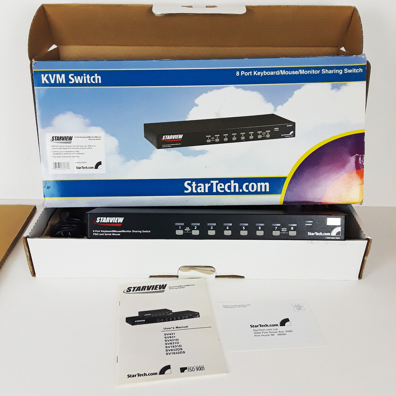 StarTech Starview 8 Port Keyboard/Mouse/Monitor Switch PS/2 Serial SV8310 9173