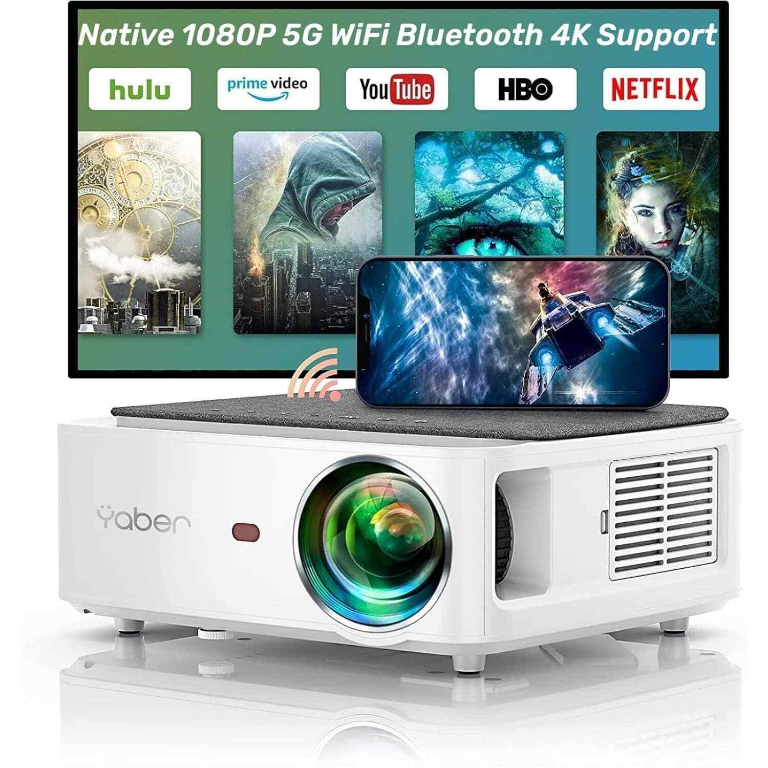 1080P WiFi Bluetooth Projector, 13000L, 4K Support, Portable Smart Home Theater