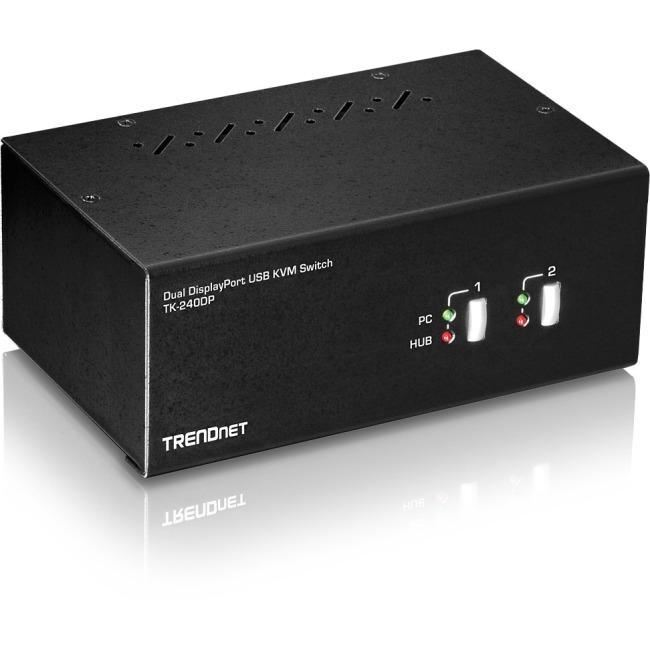 TRENDnet 2-Port Dual Monitor DisplayPort KVM Switch With Audio, 2-Port USB 2.0 H