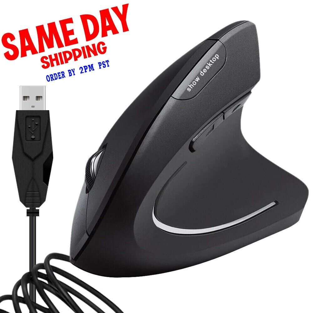 6D USB Wired Ergonomic Design Vertical Optical Mouse Mice For Computer PC Laptop