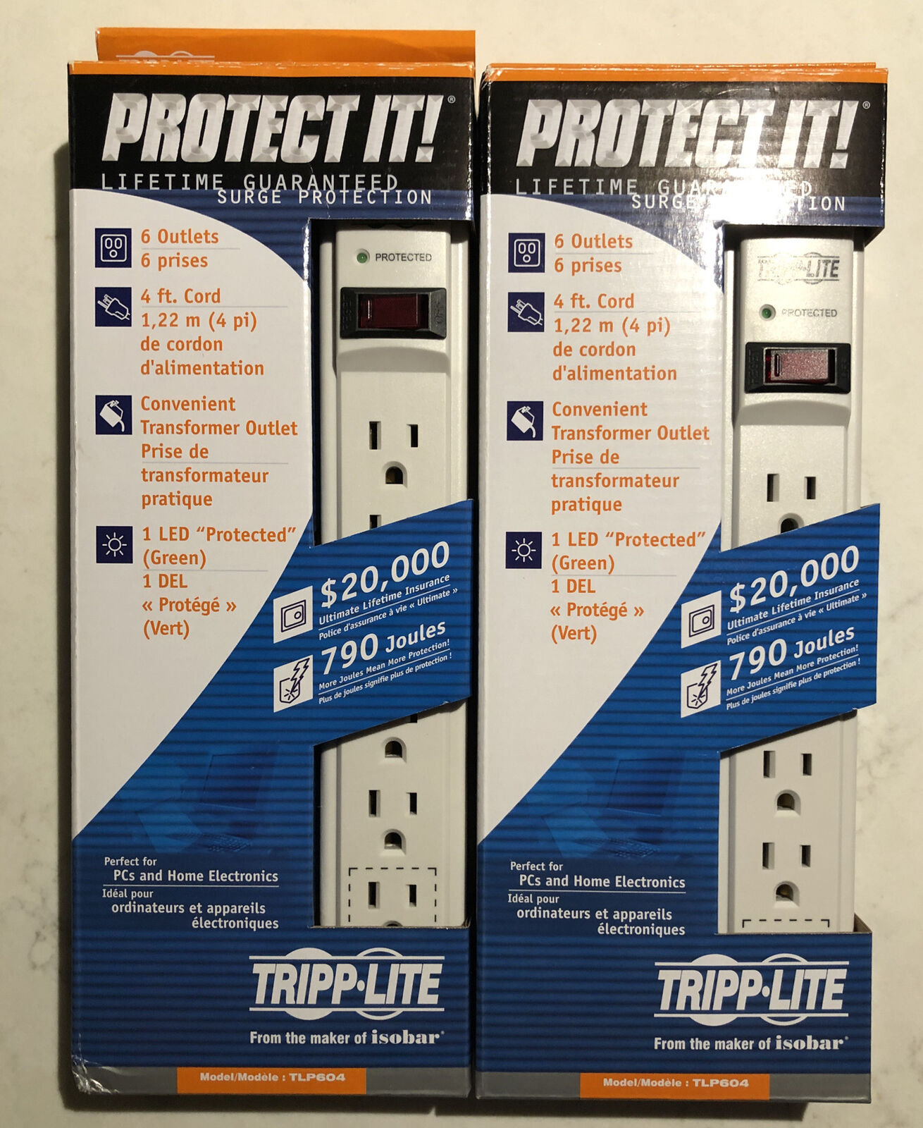 Tripp Lite TLP604 Surge Protector 6 Outlet - 4ft Cord 2 Pack