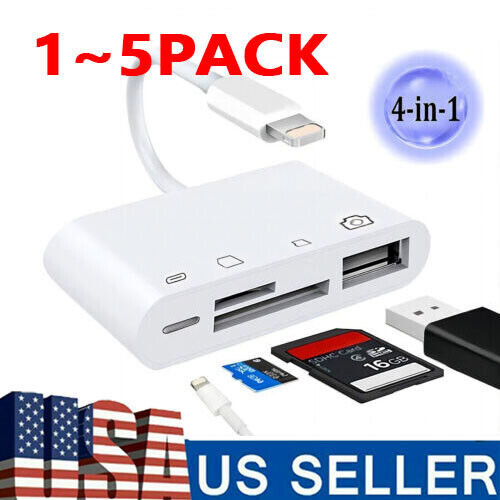 For iPhone iPod iPad IOS 12 Portable 4 in 1 USB SD TF Card Reader Camera Adapter