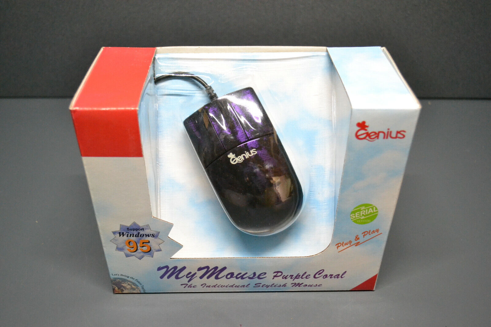 Vintage new Genius Mymouse Purple Coral serial mouse for windows 3.1 95 NT