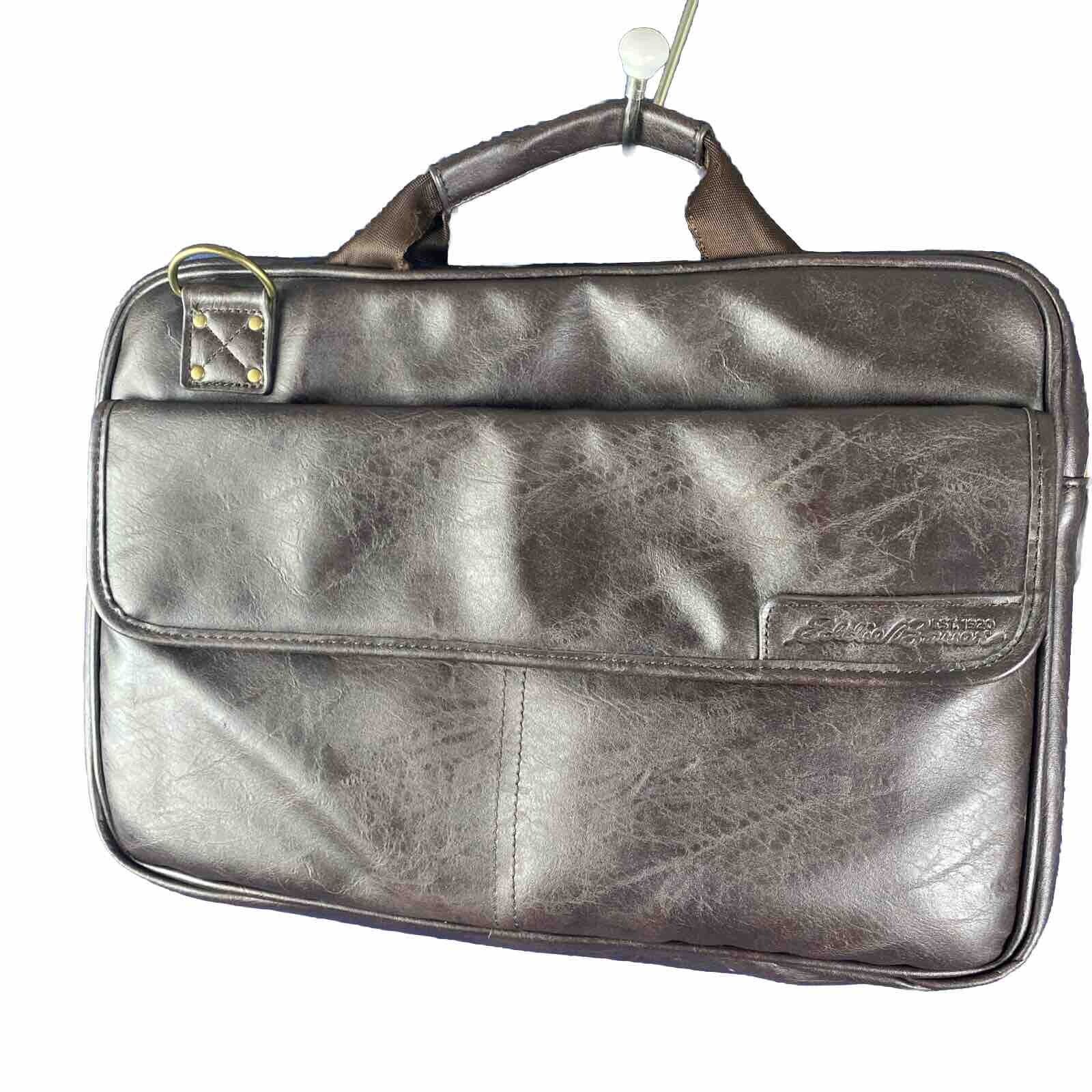 Vintage Eddie Bauer Brown Faux Leather 3-Pocket Computer Laptop Bag Briefcase
