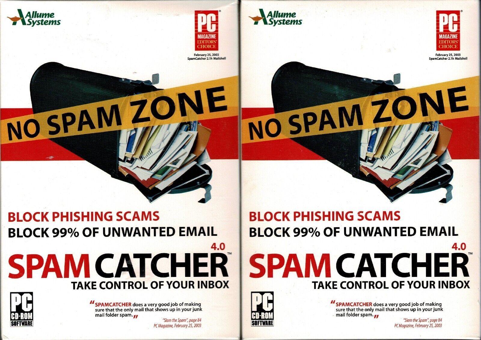 Lot of 2 Allume Spam Catcher 4.0 Pc New Sealed Box XP Block Email & Phishing