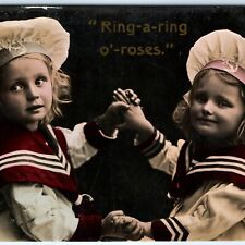 c1910s England Ciphertext Cute Ring Roses Girls RPPC Encrypted Memo Photo A148 picture