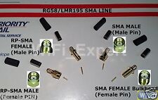 100 x SMA or RP-SMA MALE or FEMALE RG58 RG142 RG400 LMR195 RF Coax Connector USA picture