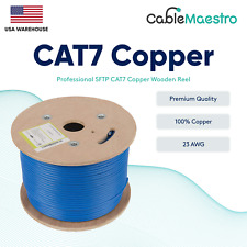 CAT7 SFTP 500FT Bare Copper PE CM Riser 10Gbps 23AWG 600Mhz Solid Drum RoHS Blue picture