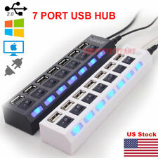 US 7 Port USB 2.0 HUB LED Powered High Speed Splitter Extender Cable Black White picture