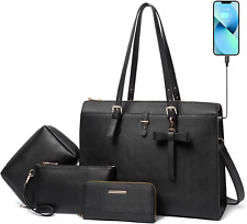 4pc Sets Laptop Bag for Women Large Leather Laptop Briefcase USB Charging Port picture