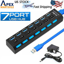 7 Port USB 3.0 Hub On/Off Switch High Speed Splitter AC Adapter Cable PC Laptop picture