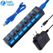 7 Port USB 3.0 Hub High Speed Splitter Box Power Adaptor Charger ON/OFF Switch picture