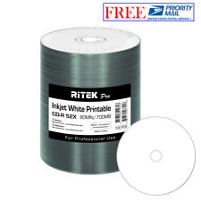 100 Pack Ritek Pro CD-R 52X 700MB White Inkjet Hub Printable Blank Media Disc picture
