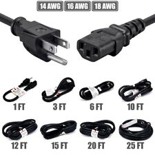1 2 3 6 10 12 15 20 25FT Power Cord Cable 3-Prong NEMA 5-15P to IEC 320 C13 LOT picture