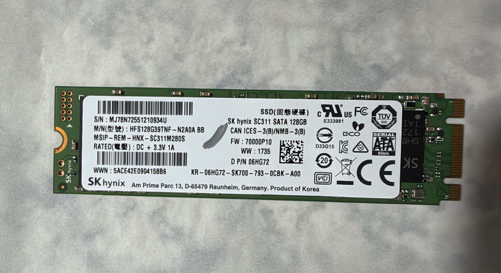 SK Hynix SC311 HFS128G39TNF-N2A0A 128 GB M.2 80mm Solid State Drive SK Hynix SC311 HFS128G39TNF-N2A0A 128 GB M.2 80mm Solid State Drive